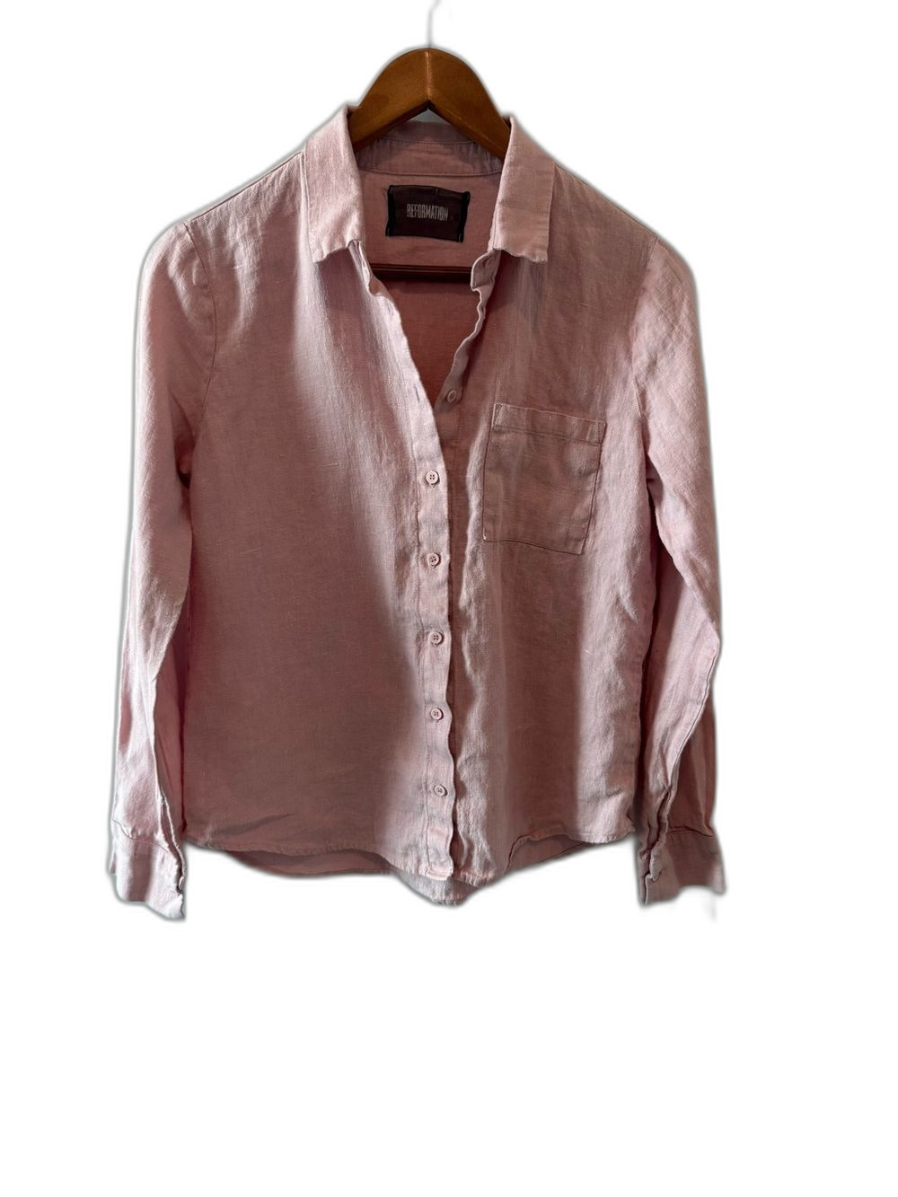 Reformation Pink 100% Linen Button Down Shirt Blouse Long Sleeve XS